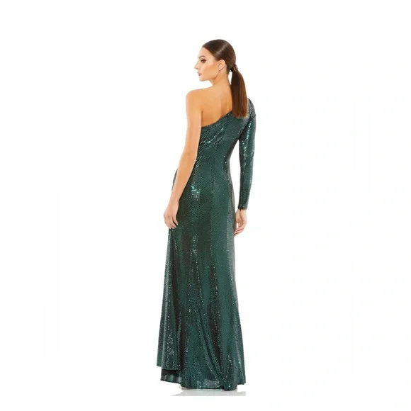 IEENA FOR MAC DUGGAL Sequined One Sleeve Draped Gown - Picture 3 of 3